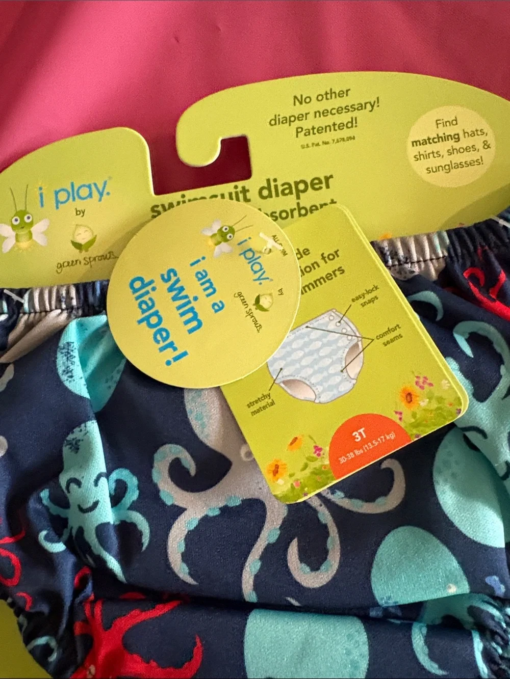 i play. Octopus Print Swim Diaper - Navy, Aqua & Red